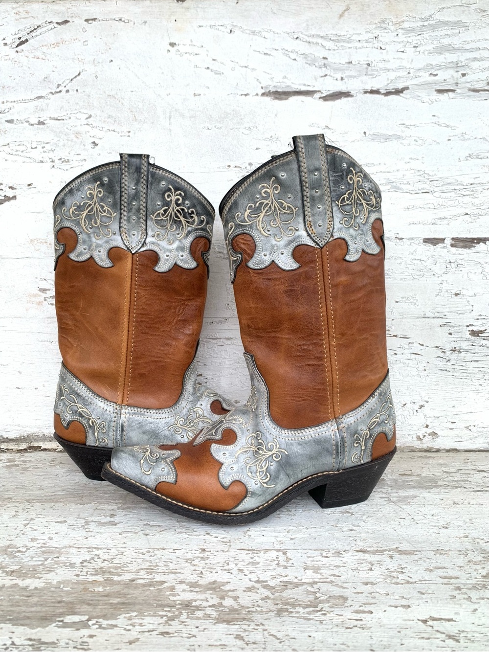 Rockin’ Country Brown & Turquoise Studded Western Cowboy Boots Size 8M